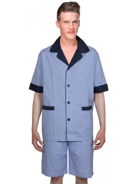 Sleep Sets Soft Woven Cotton Blend Men Short Pajamas Sleepwear/Loungewear Set - Light Blue Check - C911UQIP7L5 $20.79