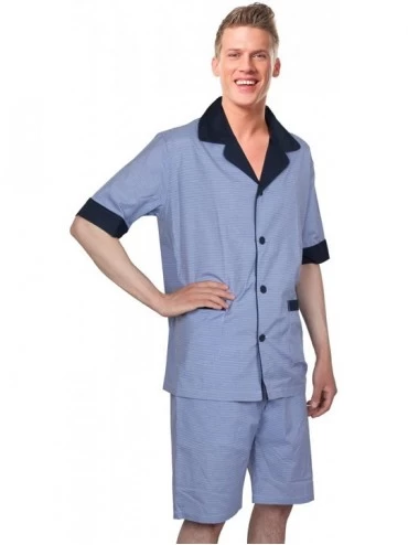 Sleep Sets Soft Woven Cotton Blend Men Short Pajamas Sleepwear/Loungewear Set - Light Blue Check - C911UQIP7L5 $20.79