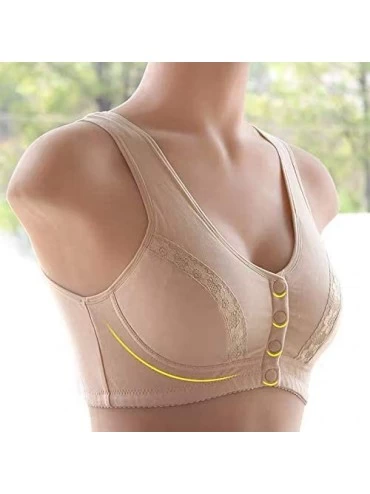 Camisoles & Tanks Women Full-Freedom Front Lace Snap Button Closure Bra- Perfect Wireless Cotton Sleep Thin Pad Bras for Wome...