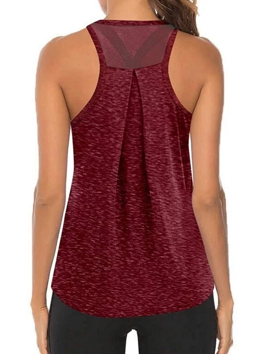 Tops Women Workout Tops Mesh Racerback Tank Yoga Shirts Gym Clothes - G-wine - CU190ZYC85L $12.49