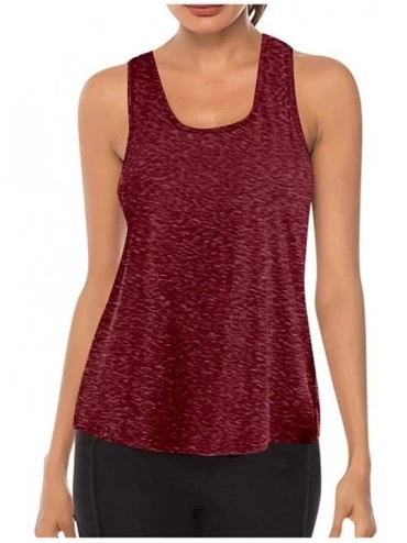 Tops Women Workout Tops Mesh Racerback Tank Yoga Shirts Gym Clothes - G-wine - CU190ZYC85L $12.49