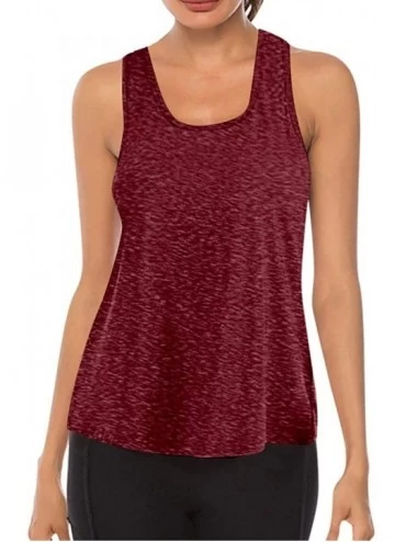 Tops Women Workout Tops Mesh Racerback Tank Yoga Shirts Gym Clothes - G-wine - CU190ZYC85L $12.49