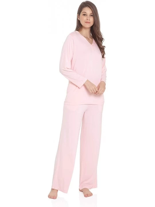 Sets Women's V Neck Long Sleeves Pajamas Set - Pink - C318IU55GXR $19.26