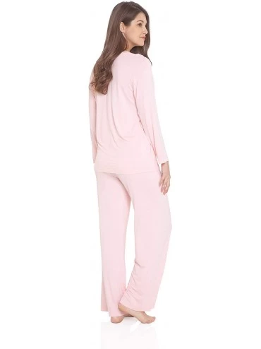 Sets Women's V Neck Long Sleeves Pajamas Set - Pink - C318IU55GXR $19.26