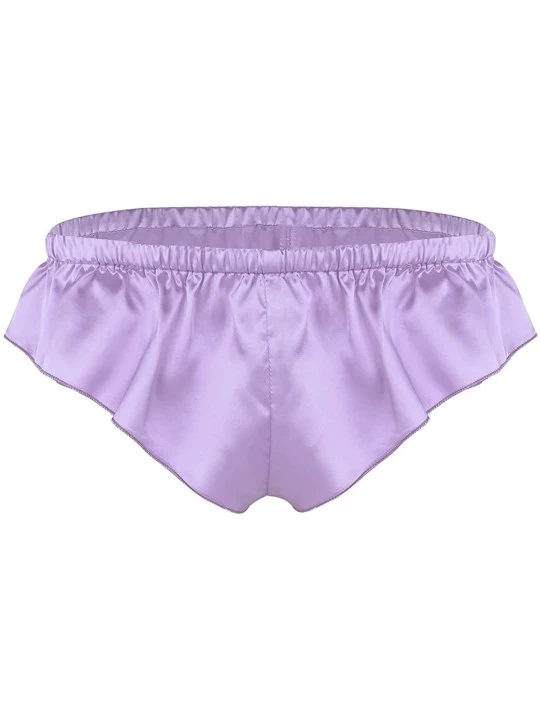 Briefs Men's Frilly Satin Low Rise High Cut Bikini Briefs Sissy Pouch Panties Underwear - Purple - CB18KZX3GU8 $18.47