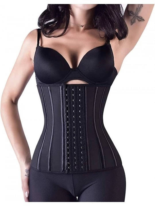 Shapewear Women Waist Trainer Natural Latex Corset 13 Steel Boned Waist Cincher 3 Rows Hooks with Zipper - Black 13 Bones - C...