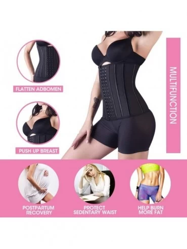 Shapewear Women Waist Trainer Natural Latex Corset 13 Steel Boned Waist Cincher 3 Rows Hooks with Zipper - Black 13 Bones - C...