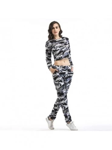 Thermal Underwear Women's Camouflage Sports Outfit O-Neck Long Sleeve Crop +Pants Tracksuit - Gray - CN18AGHRTGO $26.10