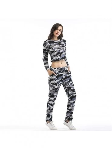 Thermal Underwear Women's Camouflage Sports Outfit O-Neck Long Sleeve Crop +Pants Tracksuit - Gray - CN18AGHRTGO $26.10