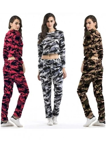 Thermal Underwear Women's Camouflage Sports Outfit O-Neck Long Sleeve Crop +Pants Tracksuit - Gray - CN18AGHRTGO $26.10