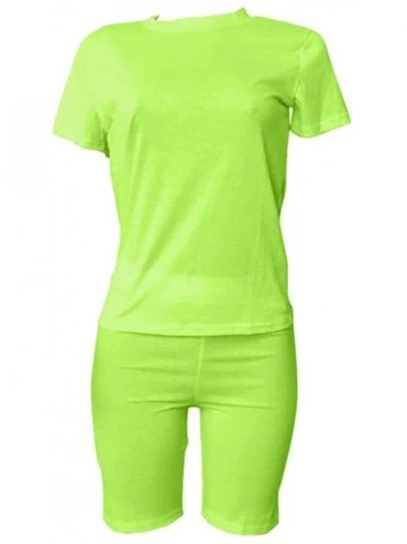 Thermal Underwear Women Casual Summer Home Pure Colour Short Sleeves Shorts 2 Piece Sports Suit - Green - CW190G5974A $36.85