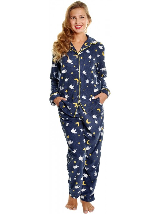 Women's Cozy Fleece Pajama Set - Sheep With Pockets on Pants - CB186YTDW73