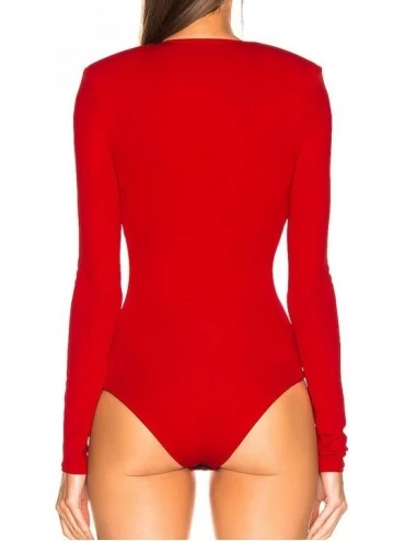 Shapewear Women's Stretch Fit Plunging Neckline Deep V Bodysuit Bodice Blouse Top Leotard - Red - CZ18X5QUZM2 $38.30