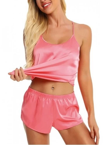 Sets Pajama Set Sleepwear Womens Sexy Lingerie Satin Pajamas Cami Shorts Set Nightwear Loungewear - Pink - CY198CXDE0I $17.39