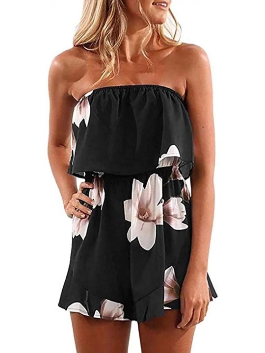 Sets Women Romper Jumpsuit Stripe Printing Off Shoulder Sleeveless Playsuit - Black 04 - CO195AOQASI $16.29