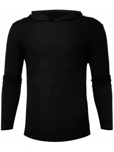 Thermal Underwear Men's Fitness Telescopic Solid Color Long Sleeve Hoodie Fashion Fitness Pure Cap Top - Black - CU18Y02S3LN ...