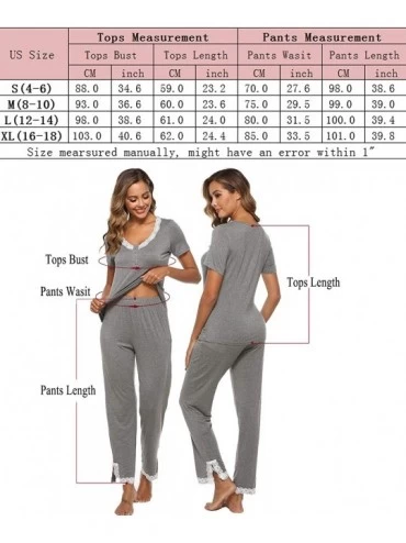 Sets Women Long Pajama Set Cotton Short Sleeve Tops & Pants Soft Pjs Loungwear Sleepwear Set - Grey - CJ18YYRMT6Q $21.10