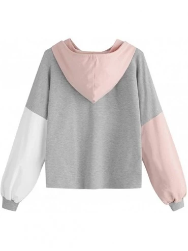 Tops Womens Autumn Long Sleeve Patchwork Drawstring Sweatshirt Hooded Pullover Tops - Pink - CV18WYRYQK7 $18.98