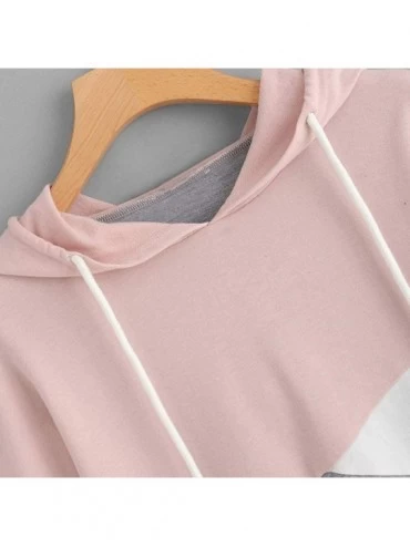 Tops Womens Autumn Long Sleeve Patchwork Drawstring Sweatshirt Hooded Pullover Tops - Pink - CV18WYRYQK7 $18.98