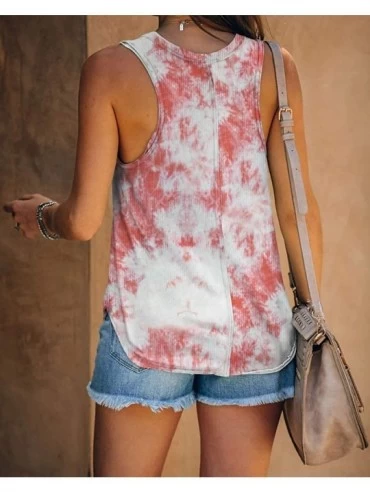 Tops Womens Tie Dye Tank Tops Racerback Casual Round Neck Ribbed Cotton Sleeveless Long Tunic Tops - Pink - CL198ALM70O $22.89