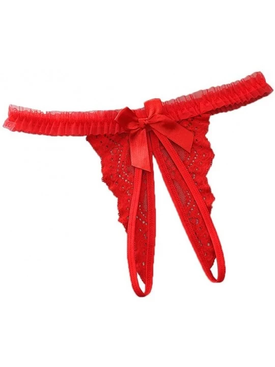 Panties Women's Sexy Lingerie Lace Open Thong Panties G-Strings T-Back Brief Pajamas-Underwear for Ladies - Red - CU18WHII9N8...