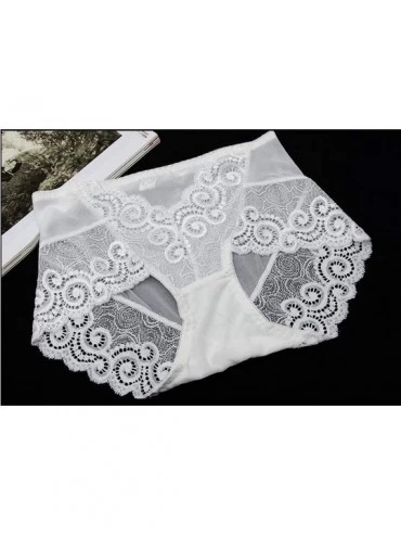 Panties Sexy Women's Panties Full Transparent Gauze Floral Lace Seamless Underwear Women Mid-Waist Briefs - Red - C518T7C6KW9...