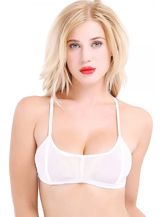 Bras Womens Sheer Mesh Triangle Bralette Wire-Free Bra - White B - CD18L2TUHWK $14.87