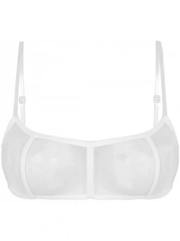 Bras Womens Sheer Mesh Triangle Bralette Wire-Free Bra - White B - CD18L2TUHWK $14.87