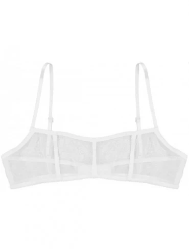 Bras Womens Sheer Mesh Triangle Bralette Wire-Free Bra - White B - CD18L2TUHWK $14.87