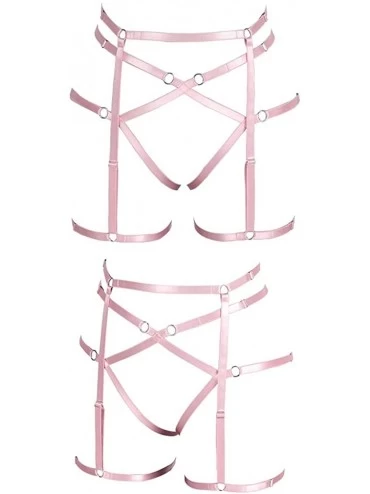 Garters & Garter Belts Women Black Suspender Garter Belts Thigh High Stockings Punk Leg Garters - Pink - CR196OTXNIU $19.20