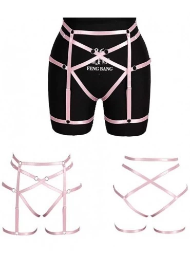 Garters & Garter Belts Women Black Suspender Garter Belts Thigh High Stockings Punk Leg Garters - Pink - CR196OTXNIU $19.20