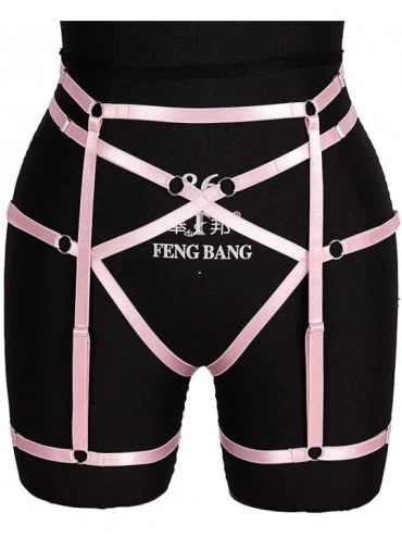 Garters & Garter Belts Women Black Suspender Garter Belts Thigh High Stockings Punk Leg Garters - Pink - CR196OTXNIU $19.20