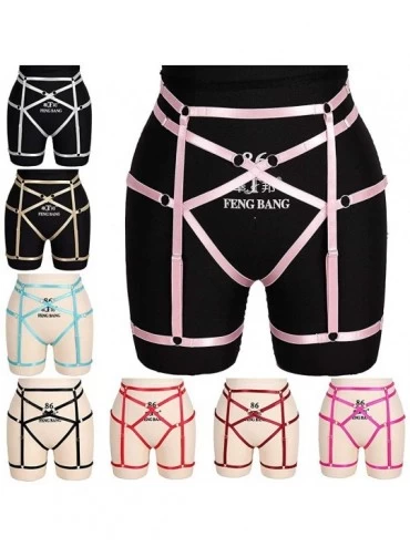 Garters & Garter Belts Women Black Suspender Garter Belts Thigh High Stockings Punk Leg Garters - Pink - CR196OTXNIU $19.20