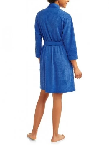 Robes Women's Textured Knit Short Wrap Robe - Blue - CM18G3NM8GS $34.29