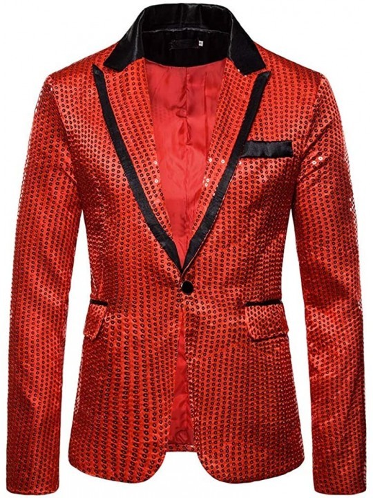 Men's Shiny Sequins Suit Jacket Blazer One Button Tuxedo for Party ...