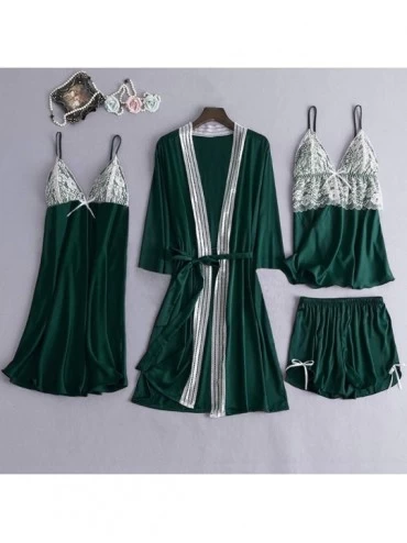 Tops 5 Pc Sleepwear Outfit for Women-Sexy Pajamas Set Include Lace Patchwork Robes Chemise Camisole Shorts and Sleep Pants - ...