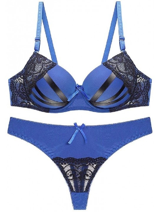 Women Comfort Lace Lingerie Push Up Bra and Panties Set - Blue ...