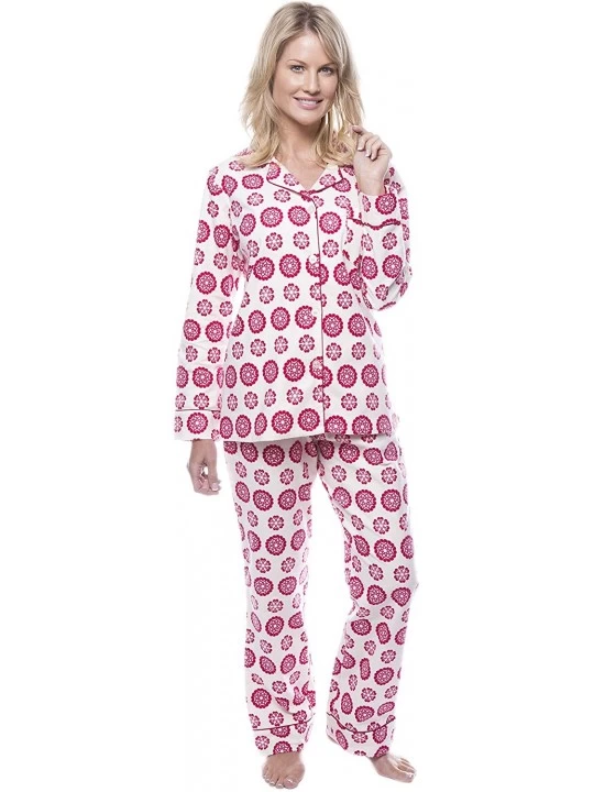 Sets Twin Boat Womens 100% Cotton Flannel Pajama Sleepwear Set - Mandala Cream/Red - CC12IRWT8W5 $26.84