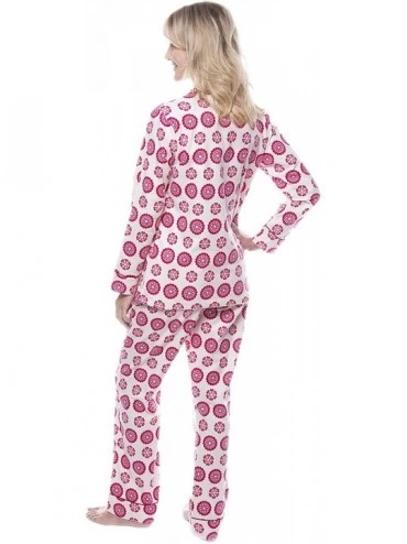 Sets Twin Boat Womens 100% Cotton Flannel Pajama Sleepwear Set - Mandala Cream/Red - CC12IRWT8W5 $26.84