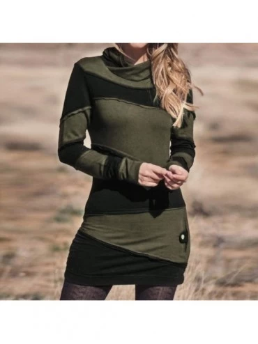 Tops Women's Casual Long Sleeve Tops Cowl Neck Color Block Buttons Pullovers Slim Long Tunic Blouse - Army Green - CC1933TW64...