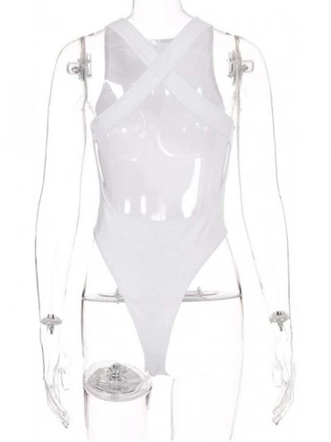 Shapewear Women's Sexy Basic Sleeveless Round Neck Bodycon One Piece Bodysuit - White - CD199ZWNSGN $15.63