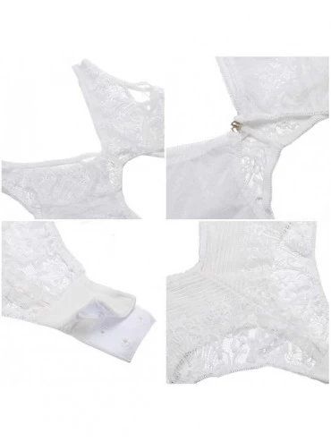 Baby Dolls & Chemises Womens Cutout Eyelash Lace Teddy Lingerie Snap Crotch Bodysuit - White - CZ18K4D29YK $18.66