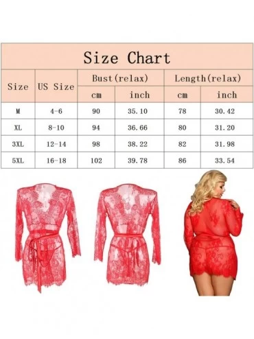 Robes Women Lace Lace Kimono Robe Babydoll Lingerie Sheer Short Robe Nightgown with G-String M-5XL - Style 1 Black - CW18AR9U...