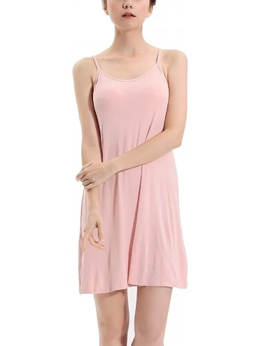 Nightgowns & Sleepshirts Womens Modal Built in Padded Bra Sleepwear Adjustable Spaghetti Strap Nightgown - Pink - CQ18ECL8873...