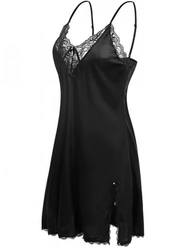 Women's Sleepwear Silky Satin Chemise Nightgown Sexy Lingerie Nightwear ...