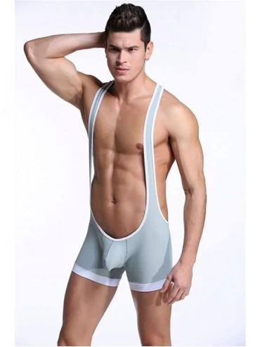 Boxer Briefs Men's Sexy Lingerie Bodysuit Boxer Briefs Suspenders Singlet Underwear - 1601-gray - C112NH2HO0E $14.26