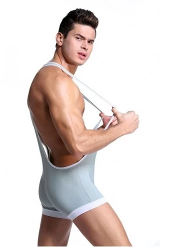 Boxer Briefs Men's Sexy Lingerie Bodysuit Boxer Briefs Suspenders Singlet Underwear - 1601-gray - C112NH2HO0E $14.26