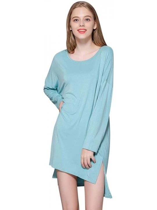 Nightgowns & Sleepshirts Women's Nightdresses Nightshirts Dressing Gown- Nightwear Pyjamas- Long Sleeves Lingerie - Blue - CJ...