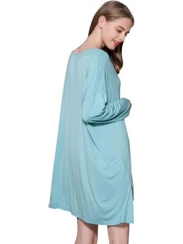 Nightgowns & Sleepshirts Women's Nightdresses Nightshirts Dressing Gown- Nightwear Pyjamas- Long Sleeves Lingerie - Blue - CJ...