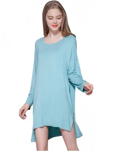 Nightgowns & Sleepshirts Women's Nightdresses Nightshirts Dressing Gown- Nightwear Pyjamas- Long Sleeves Lingerie - Blue - CJ...